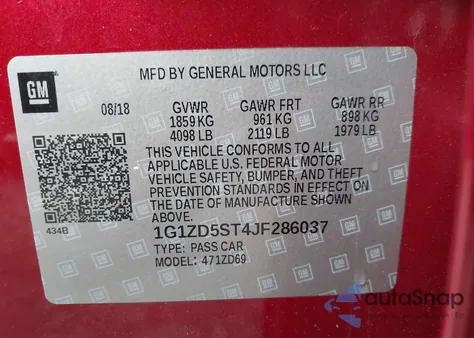 2018 Chevrolet Malibu Lt from USA, damaged, VIN 1G1ZD5ST4JF286037